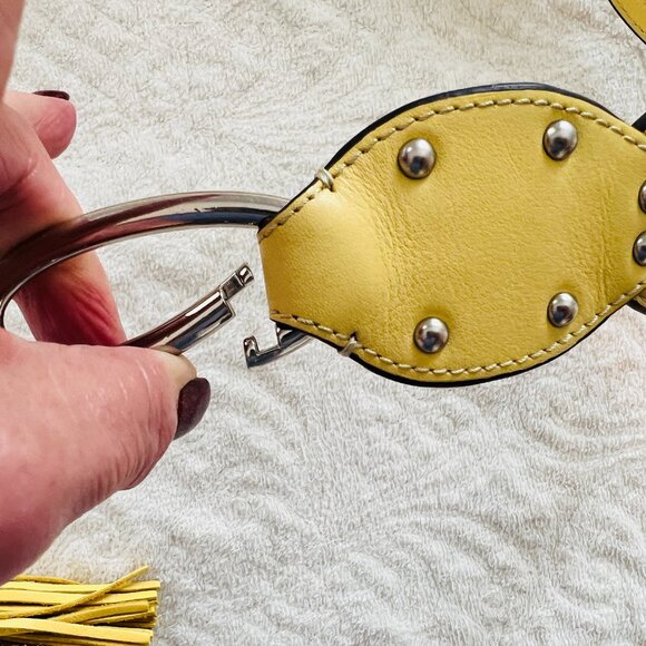 Karen Millen Yellow Leather Metal Studded Belt Size 2 Adjustable up to 36" Waist - Picture 5 of 9